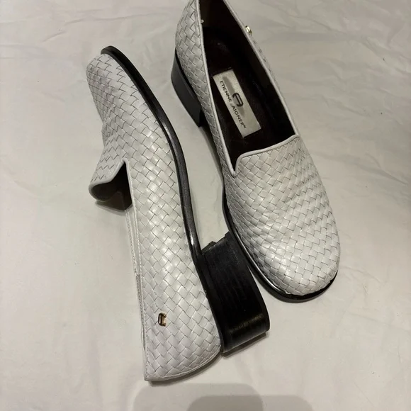 Etienne Aigner White Woven Leather Flats - Picture 1 of 6